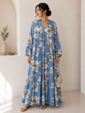 Robe Fleurie Lin Bleu Ciel